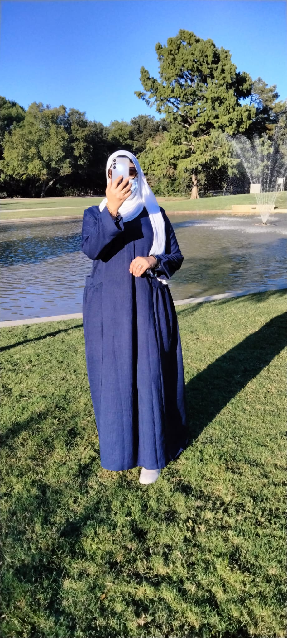 Long Sleeve Maxi Linen Dress Navy Blue - USA Hijab World