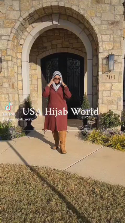 Hijabi winter outfit Turkish Buttoned Winter Top Burgundy