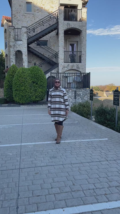 Modest Winter Wear-Turkish Long Hooded Tunic Outfit for Women in Brown & Green