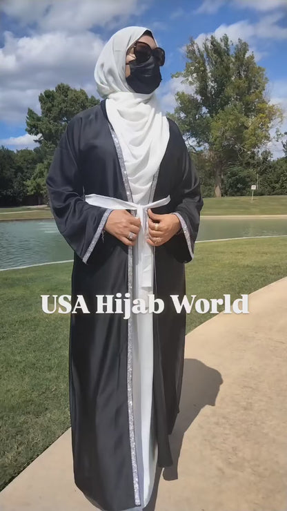 4 Piece Satin Dubai Open Abaya with Hijab