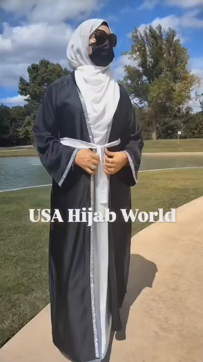 4 Piece Satin Dubai Open Abaya with Hijab