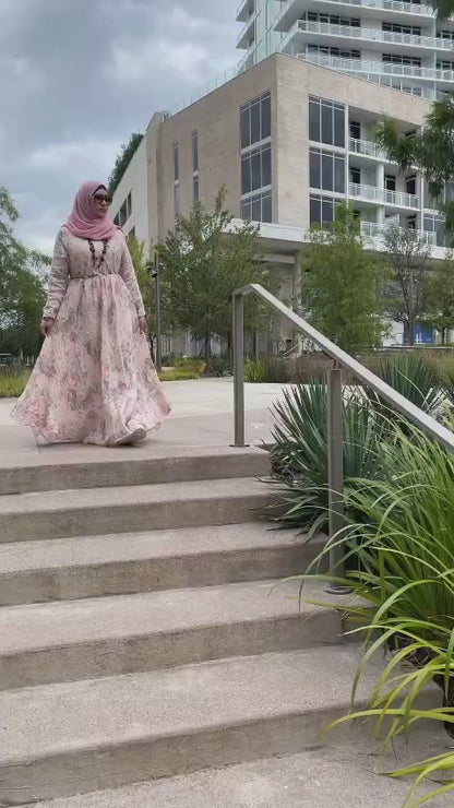 Italian Linen Dress with V Neck Pink Matte Color