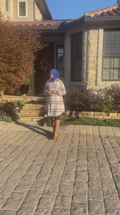 Modest Winter Wear-Turkish Long Hooded Tunic Outfit for Women in Beige