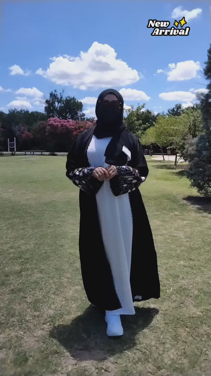3 Piece Dubai Open Abaya with Embroidery on Sleeves