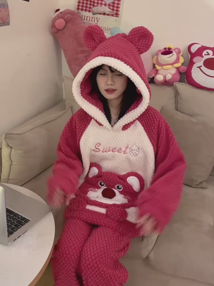 Winter Warm Thick Oversized Happy Bear Hooded Pajama Set – USA