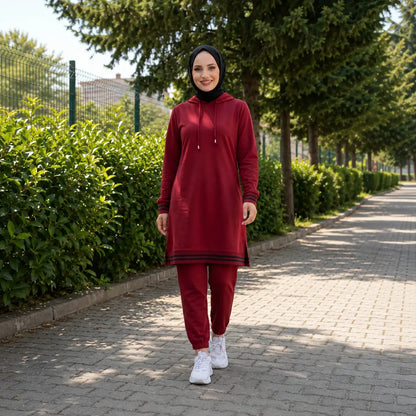 Turkish Hooded Long Tunnel 2 Piece Set Tunic