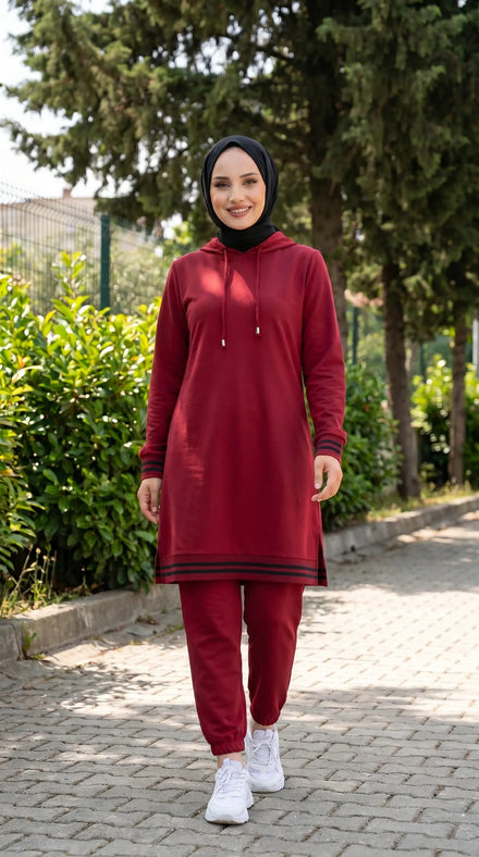 Turkish Hooded Long Tunnel 2 Piece Set Tunic