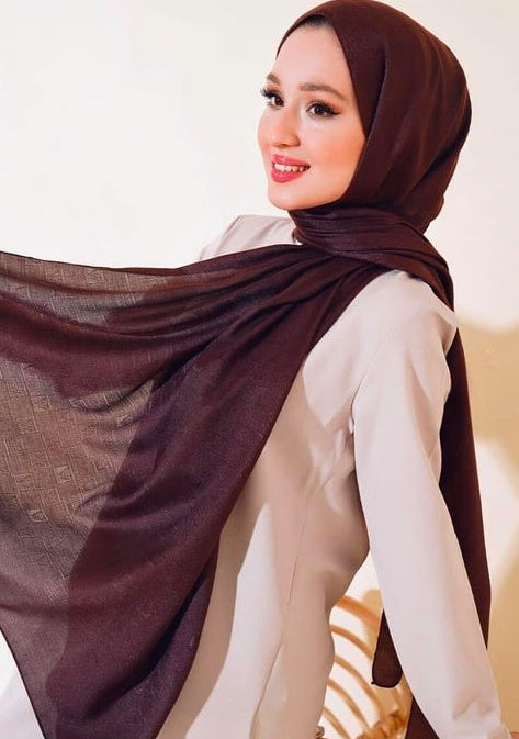 Turkish Shiny Jacquard Pattern Cotton Shawl Dark Brown - USA Hijab World