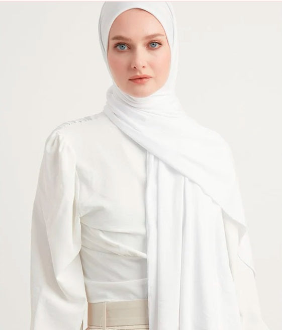 Turkish Premium Jersey Shawl White - USA Hijab World